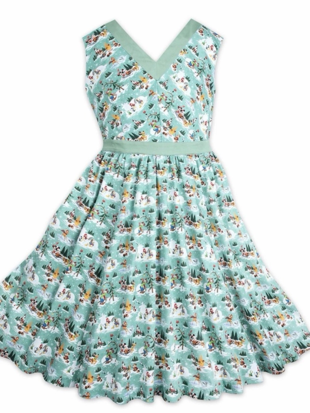 Disney Dress Shop Green Holiday Print Midi Dress size XS